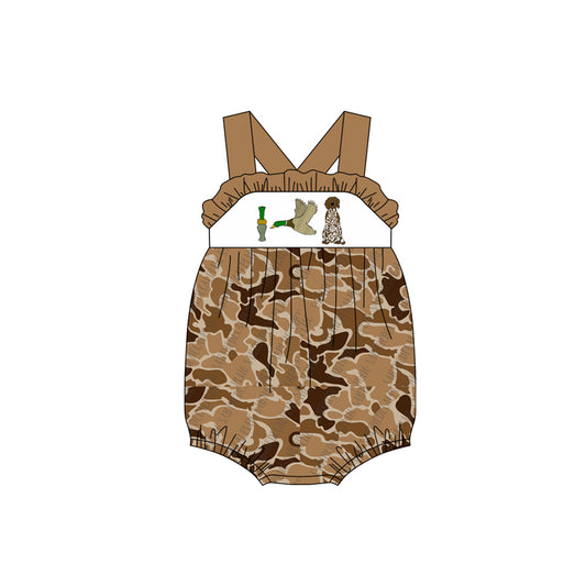 Duck call dog gone hunting baby boy camo romper preorder