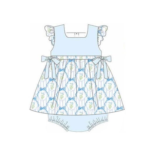 baby girls blue flower design bummies outfit preorder