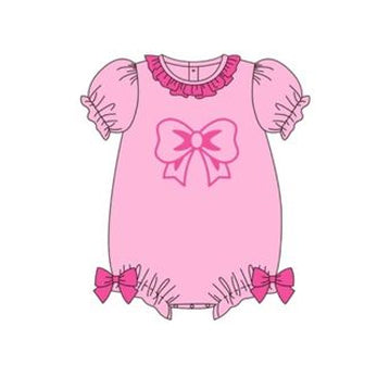 Pink bow baby girls boutique romper preorder