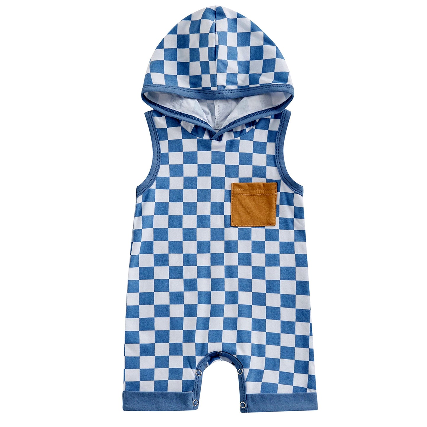 Toddle baby boy blue checkered hoodie romper preorder