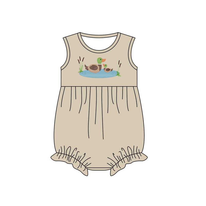 Toddle baby girl duck print khaki romper preorder