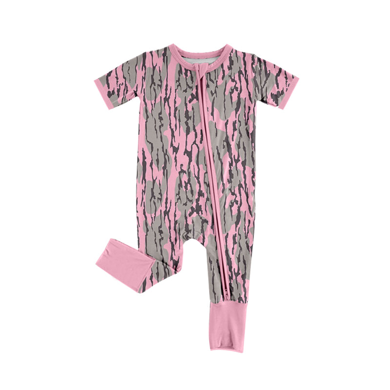 baby girls pink camo long sleeve zip romper preorder