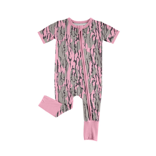 baby girls pink camo long sleeve zip romper preorder
