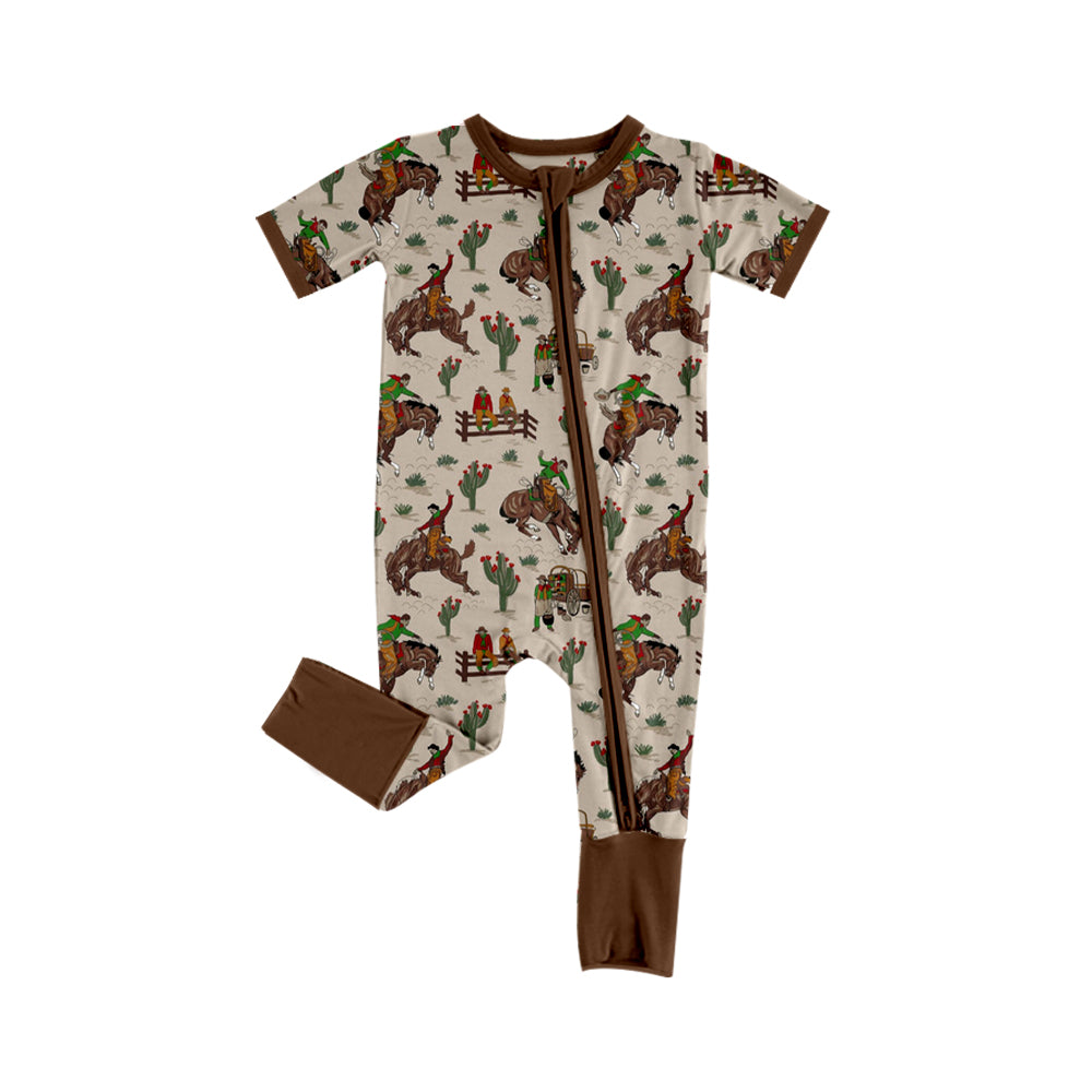 Cowboy western rodeo long sleeve zip romper preorder