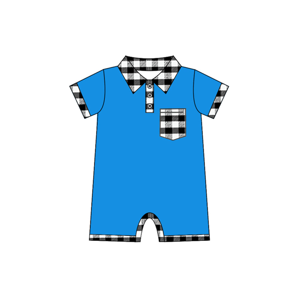 Toddle boy black plaid pocket romper preorder