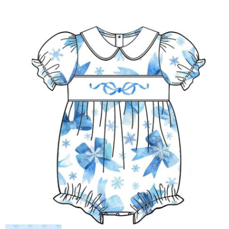 Toddle girl blue bow romper preorder