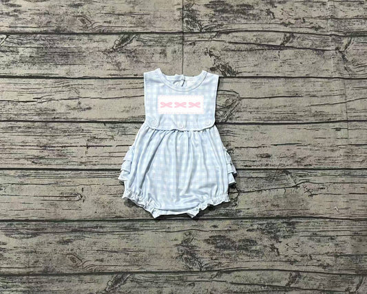 baby girls embroidery pink bow blue plaid romper preorder