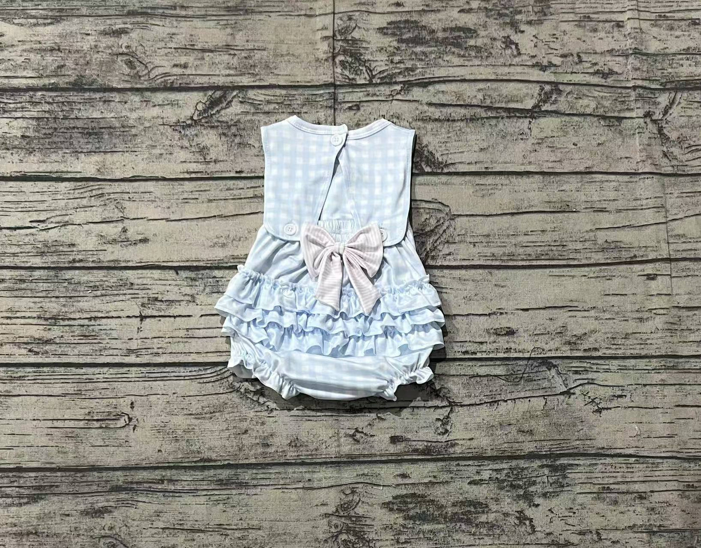 baby girls embroidery pink bow blue plaid romper preorder