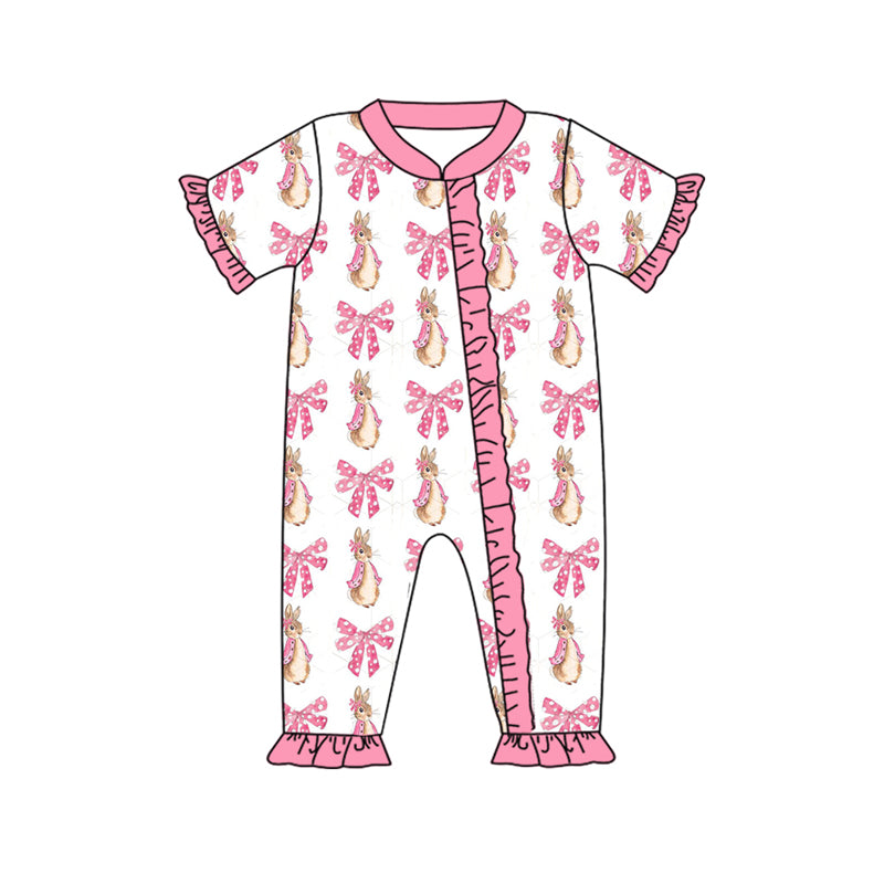 Toddle girl Easter bunny pink bow romper preorder