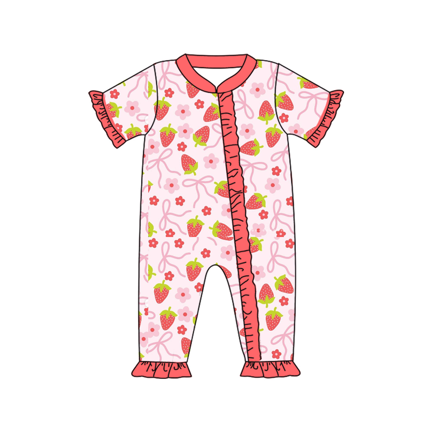 Toddle baby girl pink bow strawberry romper preorder