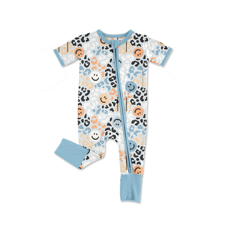 Toddle baby boy smile face cheetah zip romper preorder