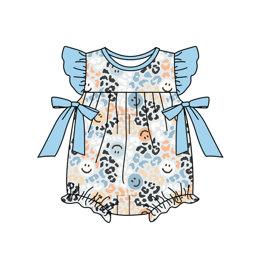Toddle baby girl smile face cheetah zip romper preorder