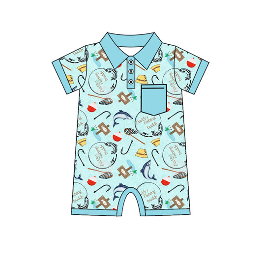 Daddys fishing buddy baby boy short sleeve romper preorder