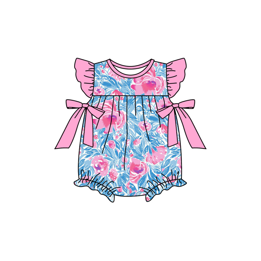 Blue floral design toddle girls romper preorder