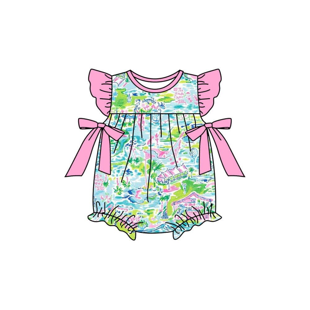 Green floral design toddle girls romper preorder