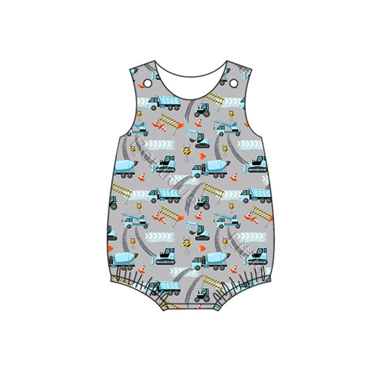 Baby girl blue construction short sleeve romper preorder