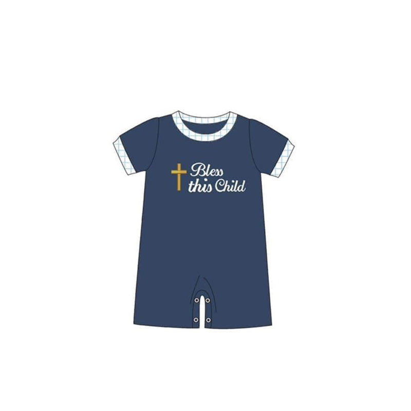 Bless this child baby boy Easter romper preorder