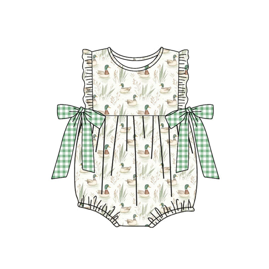 Mallard duck plaid bow toddle baby girls romper preorder