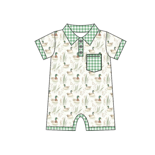 Mallard duck plaid pocket toddle baby boy romper preorder
