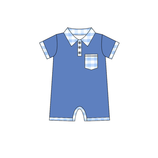 Toddle baby blue plaid pocket romper preorder