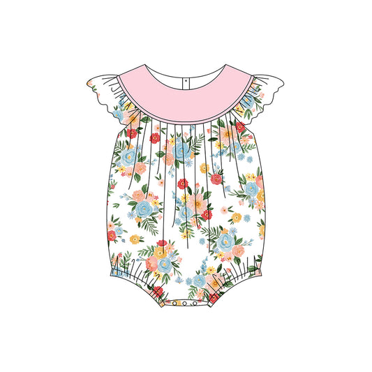 Toddle baby girl blue pink flower romper preorder