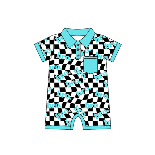 Black checkered brother design boys romper preorder