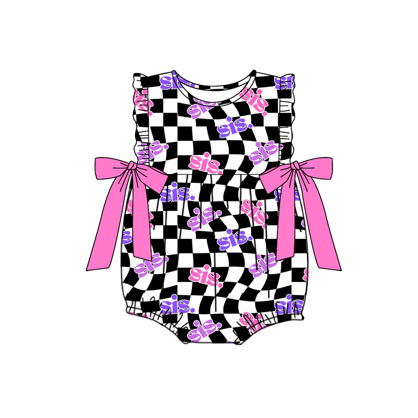 Black checkered sister design boys romper preorder