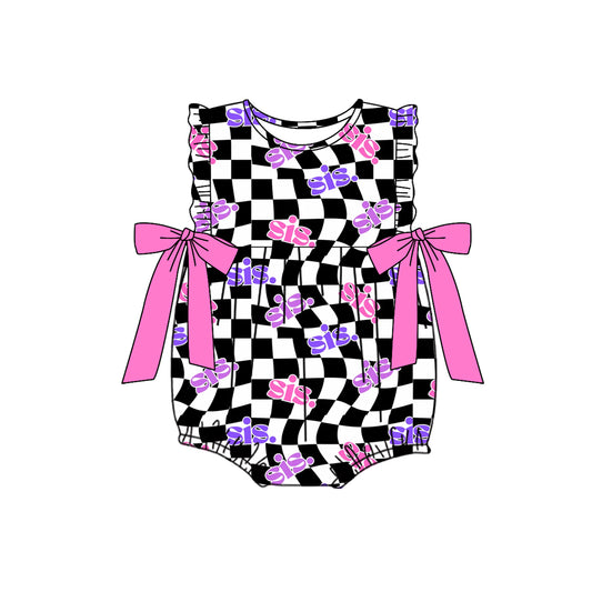 Black checkered sister design boys romper preorder