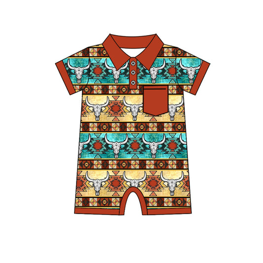 Western cowboy aztec short sleeve romper preorder