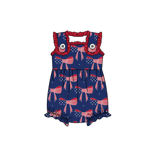 Toddle boy July 4th blue star bow romper preorder