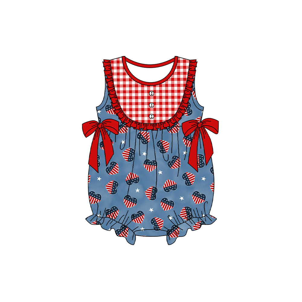 Toddle boy July 4th blue star heart romper preorder