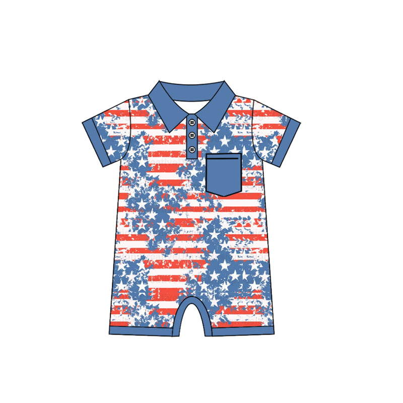 Toddle boy July 4th blue star romper preorder