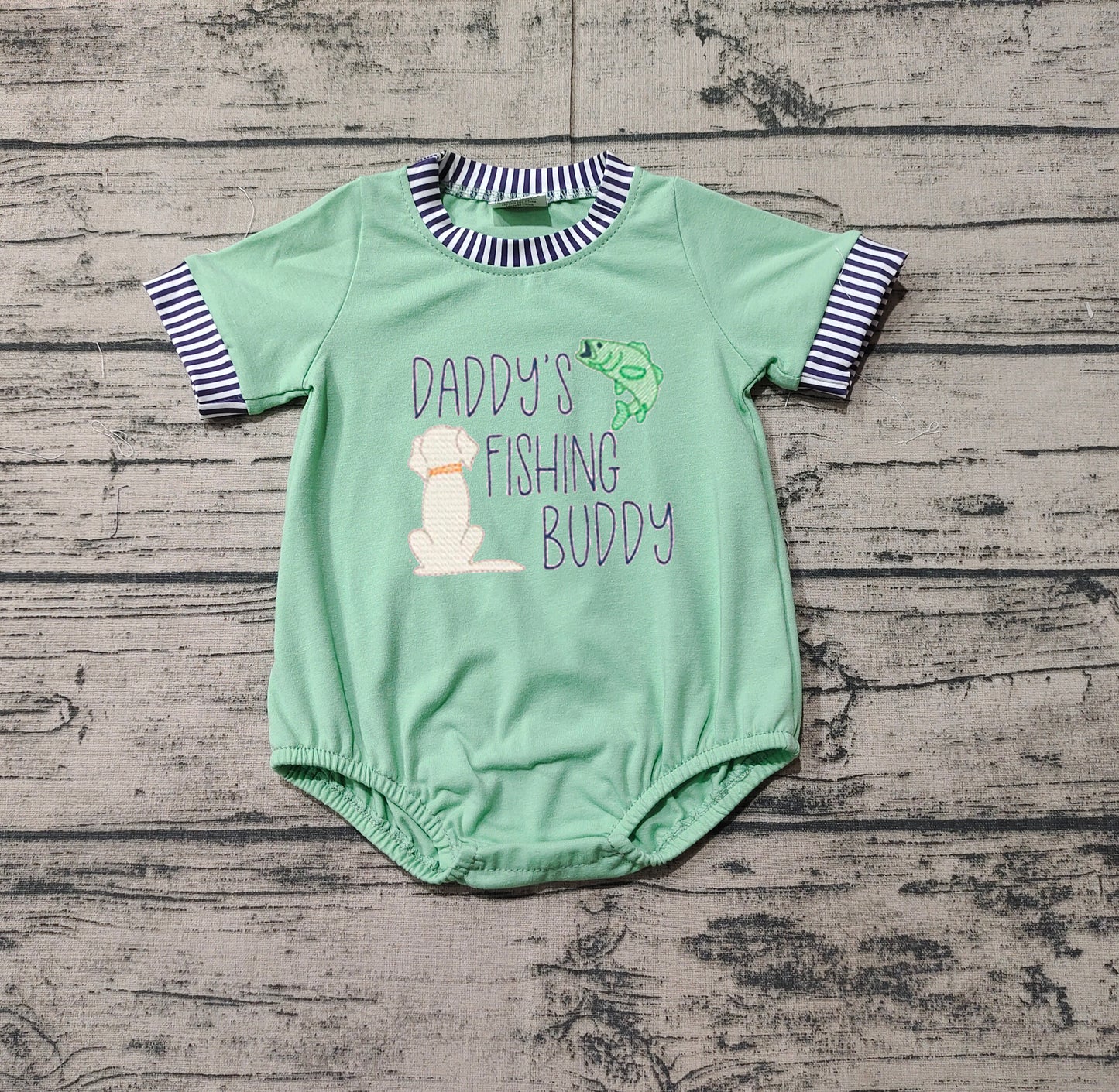 Toddle baby boy embroidery Daddys fishing  bunny romper preorder