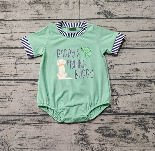 Toddle baby boy embroidery Daddys fishing  bunny romper preorder