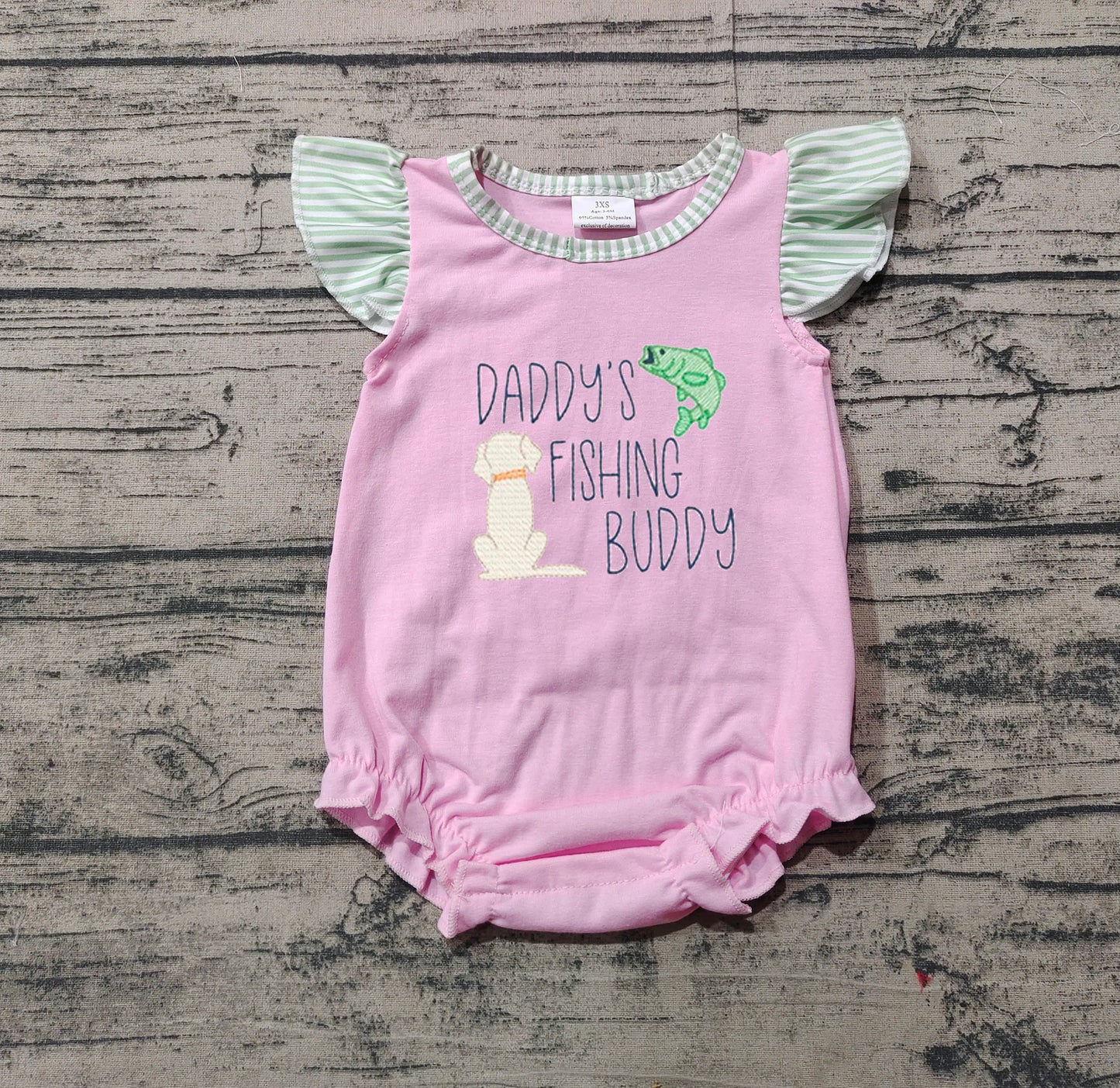 Toddle baby girl embroidery Daddys fishing  bunny romper preorder