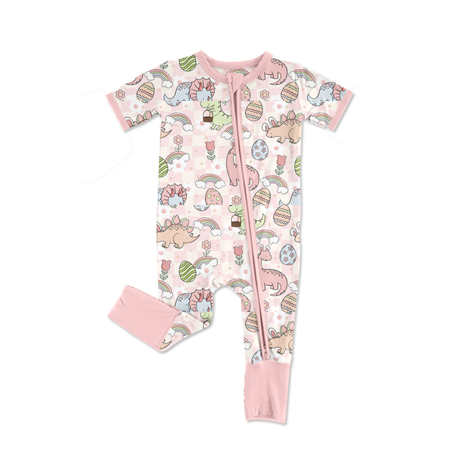 Easter egg dinosaur baby kids zip romper preorder