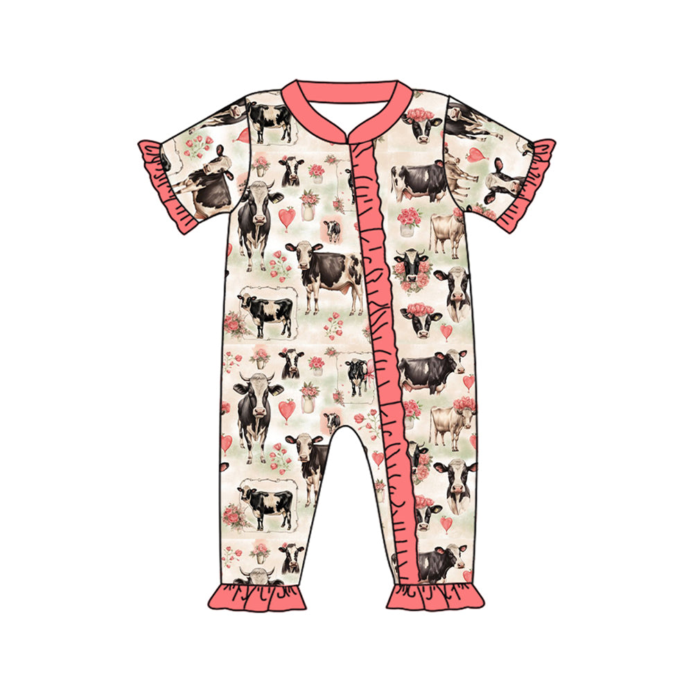 Western cow floral zip romper preorder