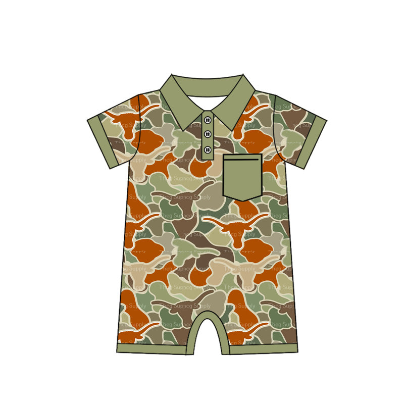 Toddle baby boy western cow camo romper preorder
