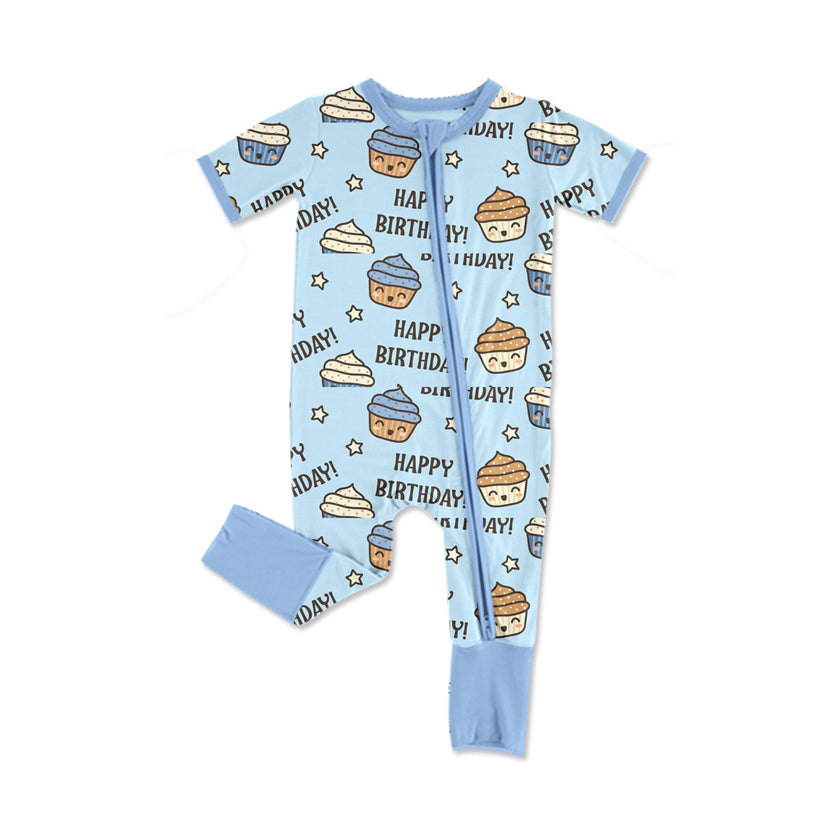 Toddle baby boy Happy Birthday long sleeve zip romper preorder