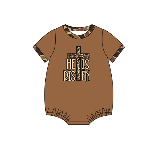 He is risen Easter cross baby boy romper preorder