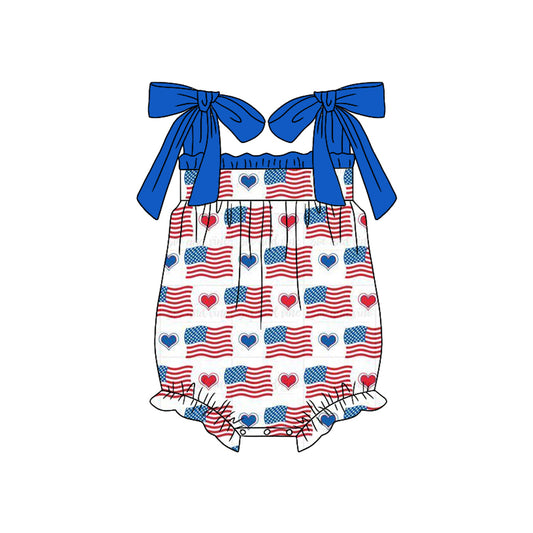 Toddle baby girl American flag heart design romper preorder