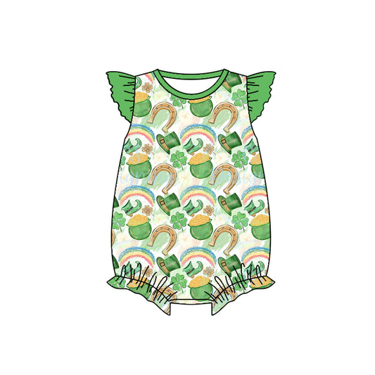 toddle baby girls Saint Patrick's Day lucky charm romper preorder