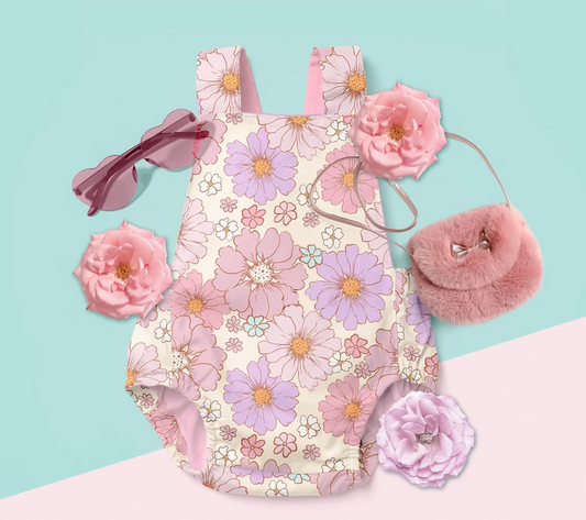 Toddle baby girls big flower boutique romper preorder