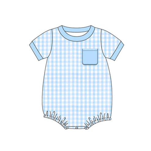 Toddle baby boy blue plaid romper preorder