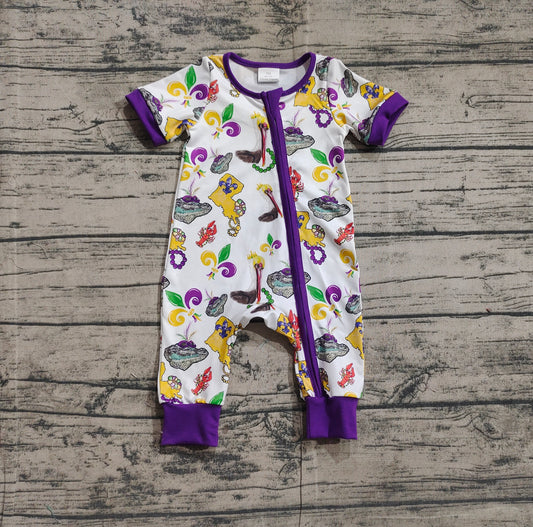 Toddle girls Mardi Gras short sleeve zip romper preorder