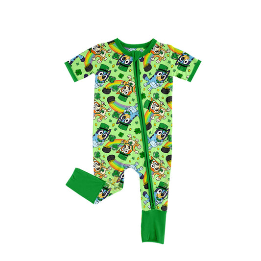 Saint Patrick's Day blue cartoon dog zip romper preorder