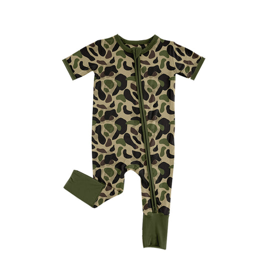 Toddle baby girls green camo short sleeve zip romper preorder