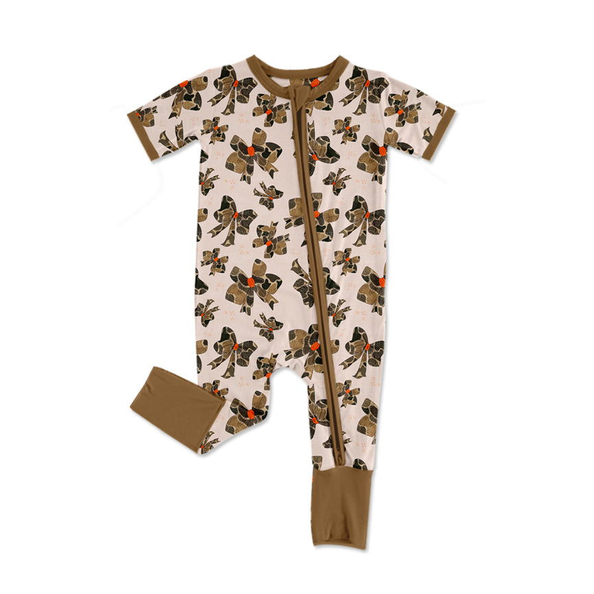 Toddle baby girls camo bow long sleeve zip romper preorder