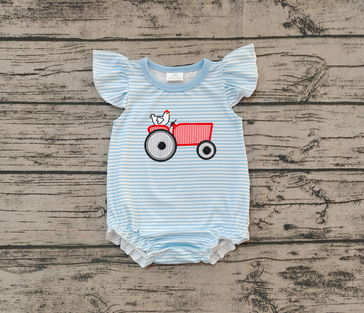 Toddle baby girl embroidery farm tractor chicken romper preorder