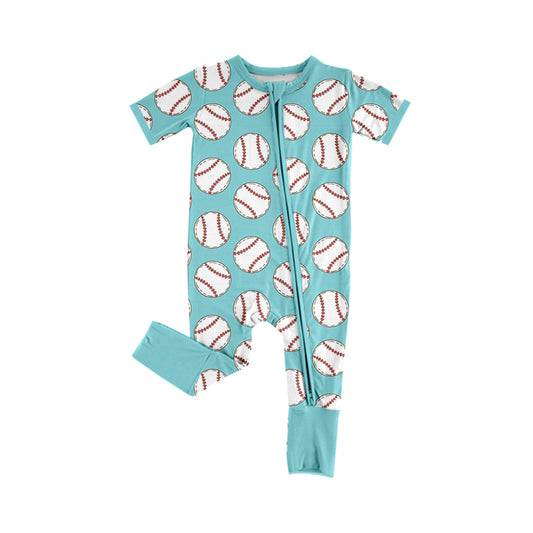 Baby girls blue baseball short sleeve romper preorder